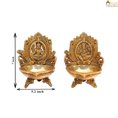Brass Ganesha Lakshmi Diya For Pooja Room Home Diwali Décor Gift Showpiece 7" by vendor-unknown - Spiritual (View 6)