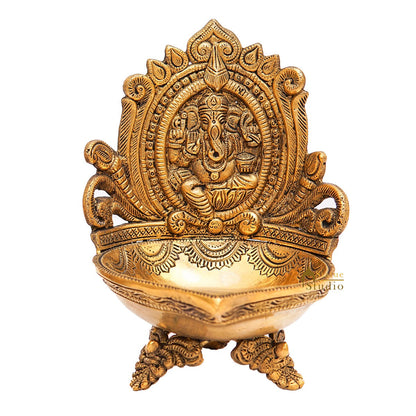 Brass Ganesha Diya For Pooja Room Home Diwali Décor Gift Showpiece 7" by vendor-unknown - Spiritual (View 3)