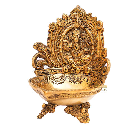 Brass Ganesha Diya For Pooja Room Home Diwali Décor Gift Showpiece 7" by vendor-unknown - Spiritual (View 5)