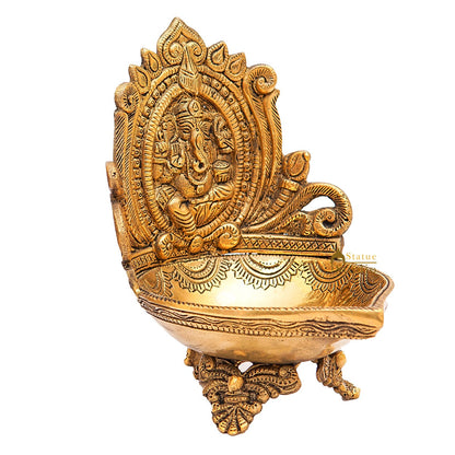 Brass Ganesha Diya For Pooja Room Home Diwali Décor Gift Showpiece 7" by vendor-unknown - Spiritual (View 4)