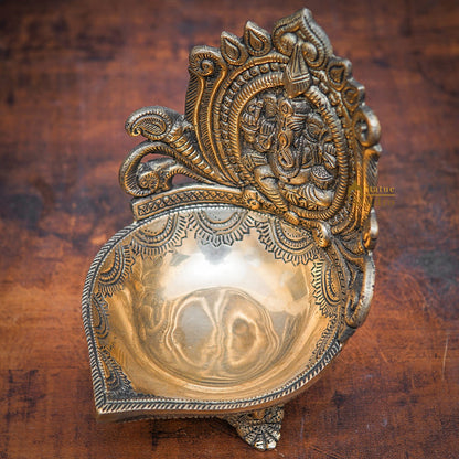Brass Ganesha Diya For Pooja Room Home Diwali Décor Gift Showpiece 7" by vendor-unknown - Spiritual
