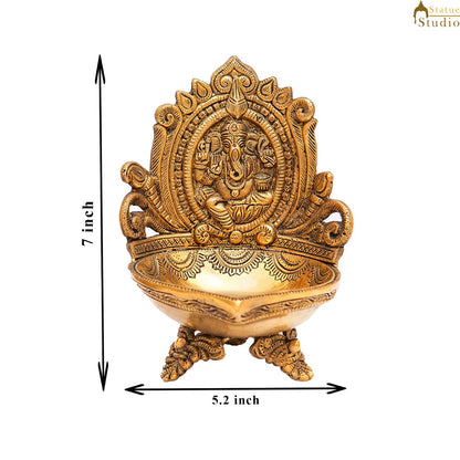 Brass Ganesha Diya For Pooja Room Home Diwali Décor Gift Showpiece 7" by vendor-unknown - Spiritual (View 7)