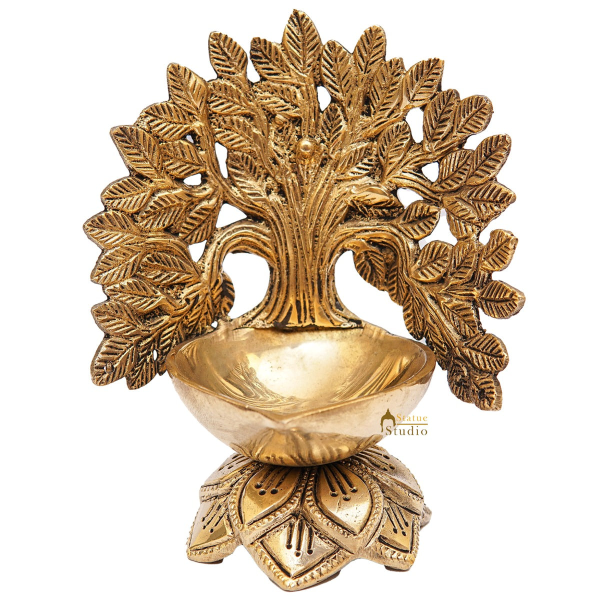 Brass Tree Diya For Pooja Room Home Diwali Décor Gift Showpiece 5"