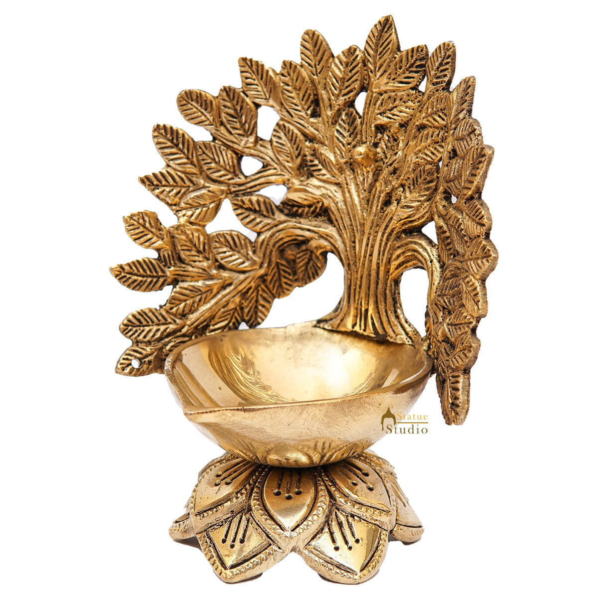 Brass Tree Diya For Pooja Room Home Diwali Décor Gift Showpiece 5" - Image 5