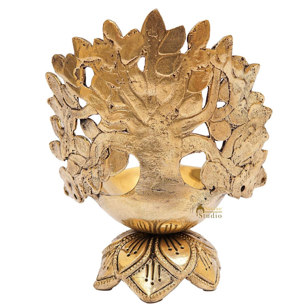 Brass Tree Diya For Pooja Room Home Diwali Décor Gift Showpiece 5" - Image 6