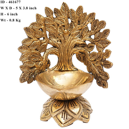 Brass Tree Diya For Pooja Room Home Diwali Décor Gift Showpiece 5" by vendor-unknown - Spiritual (View 8)