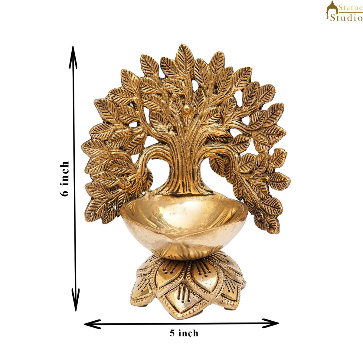 Brass Tree Diya For Pooja Room Home Diwali Décor Gift Showpiece 5" - Image 7