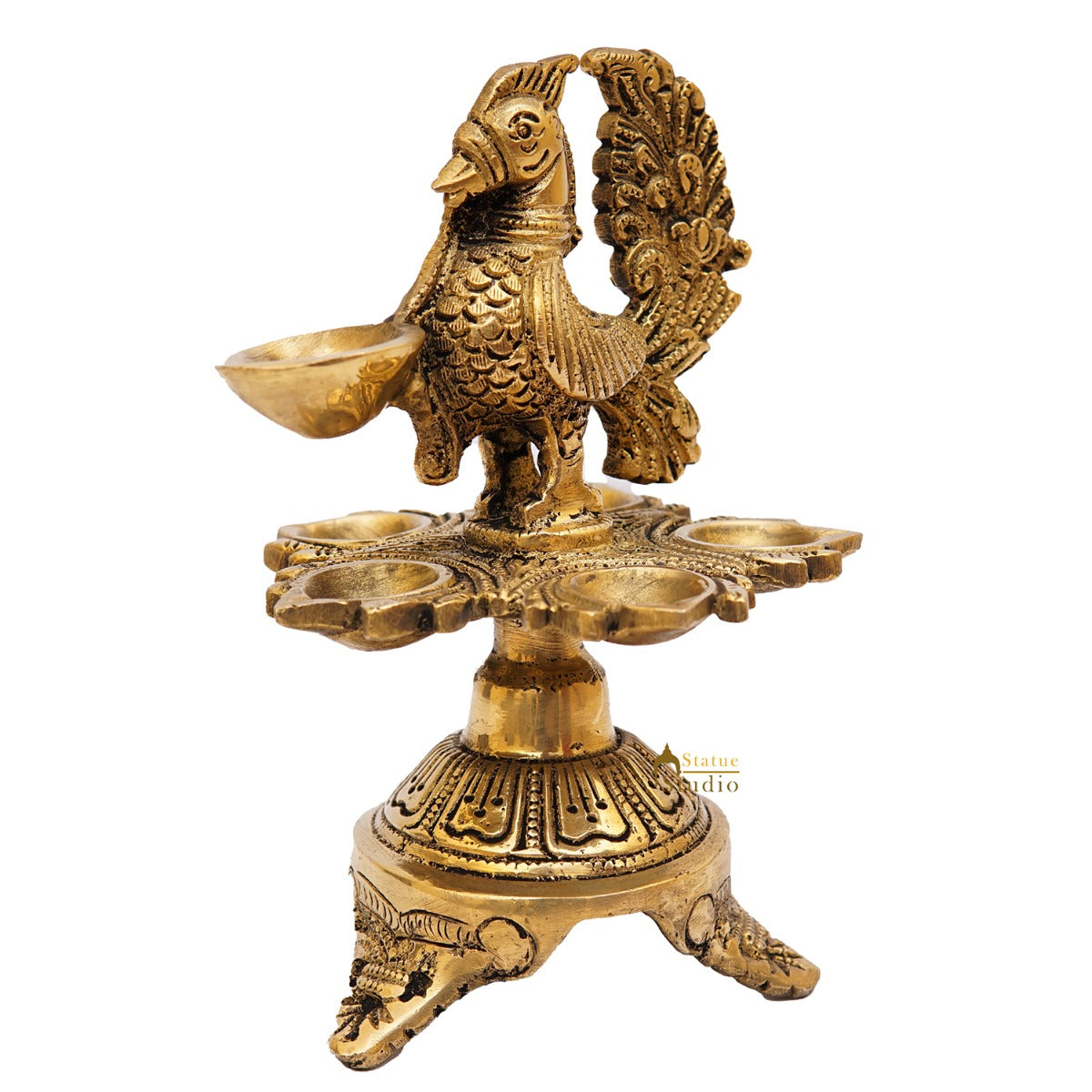 Brass Peacock Bird Diya For Pooja Room Home Diwali Décor Gift Showpiece 7" - Image 4