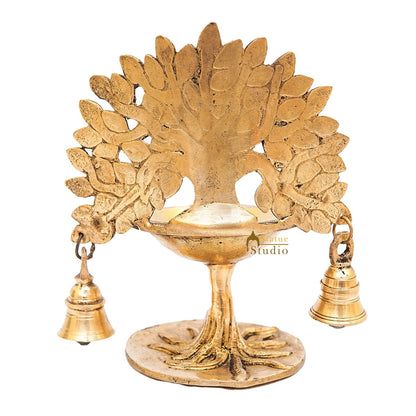 Brass Tree Diya With Bells For Pooja Room Home Diwali Décor Gift Showpiece 5" by vendor-unknown - Spiritual (View 6)