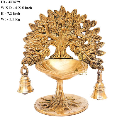 Brass Tree Diya With Bells For Pooja Room Home Diwali Décor Gift Showpiece 5" by vendor-unknown - Spiritual (View 8)