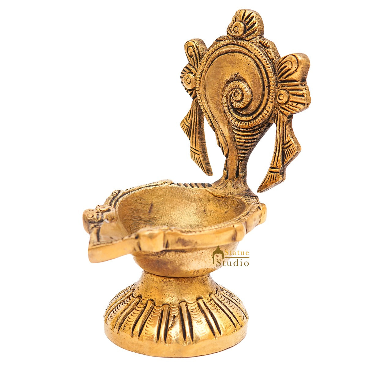 Brass Shankh Diya For Pooja Room Home Diwali Décor Gift Showpiece 5" - Image 3