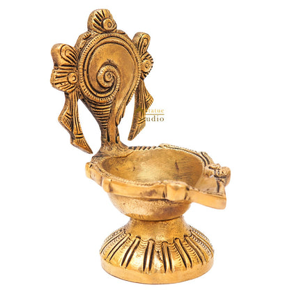 Brass Shankh Diya For Pooja Room Home Diwali Décor Gift Showpiece 5" by vendor-unknown - Spiritual (View 4)