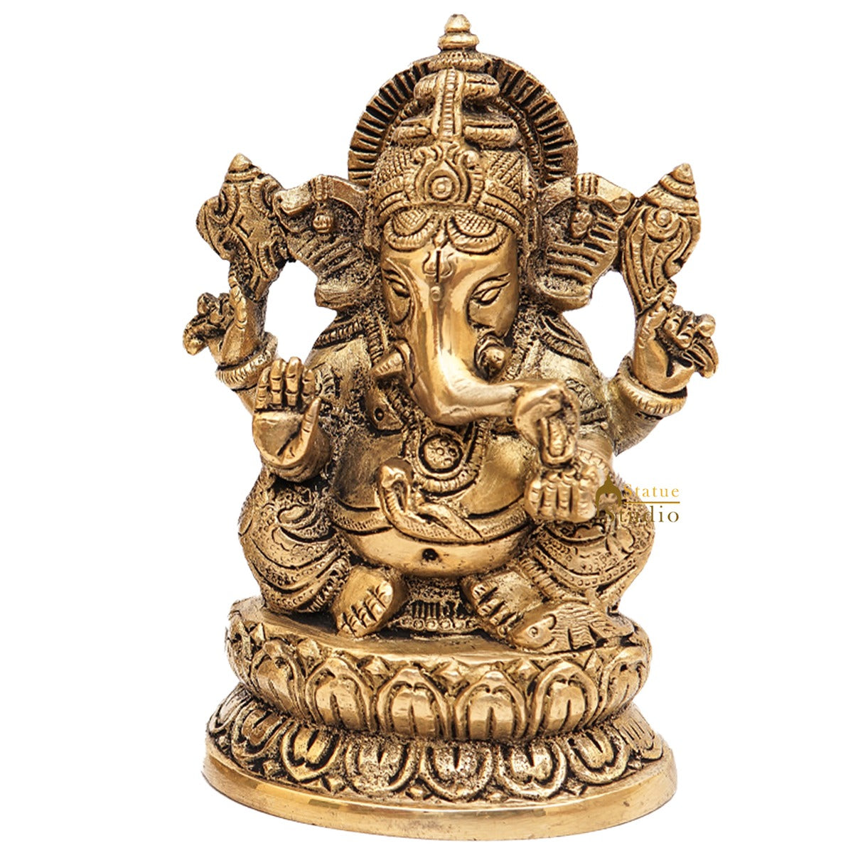 Brass Ganesha Statue Ganpati Idol For Home Office Diwali Puja Décor Idol Showpiece 5"
