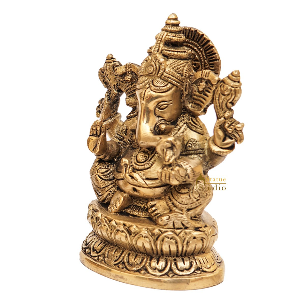 Brass Ganesha Statue Ganpati Idol For Home Office Diwali Puja Décor Idol Showpiece 5" - Image 3