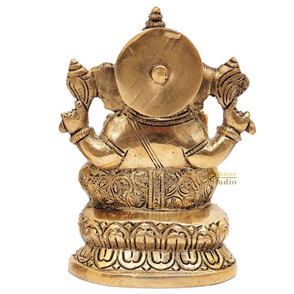 Brass Ganesha Statue Ganpati Idol For Home Office Diwali Puja Décor Idol Showpiece 5" by vendor-unknown - Products (View 5)