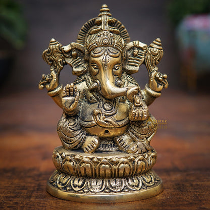 Brass Ganesha Statue Ganpati Idol For Home Office Diwali Puja Décor Idol Showpiece 5" by vendor-unknown - Products
