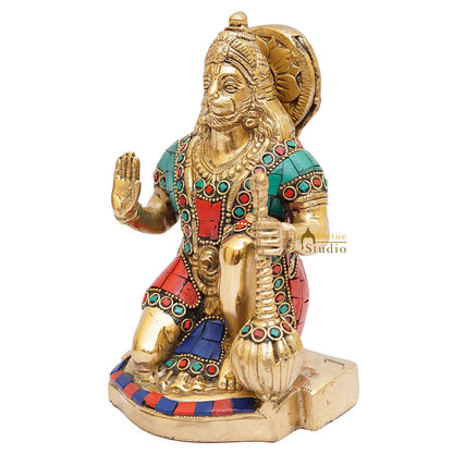 Brass Hanuman Idol Home Pooja Décor Lucky Gift Statue Showpiece 7" by vendor-unknown - Hindu Gods (View 4)