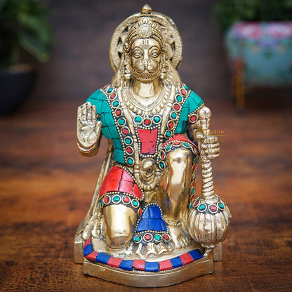 Brass Hanuman Idol Home Pooja Décor Lucky Gift Statue Showpiece 7" by vendor-unknown - Hindu Gods