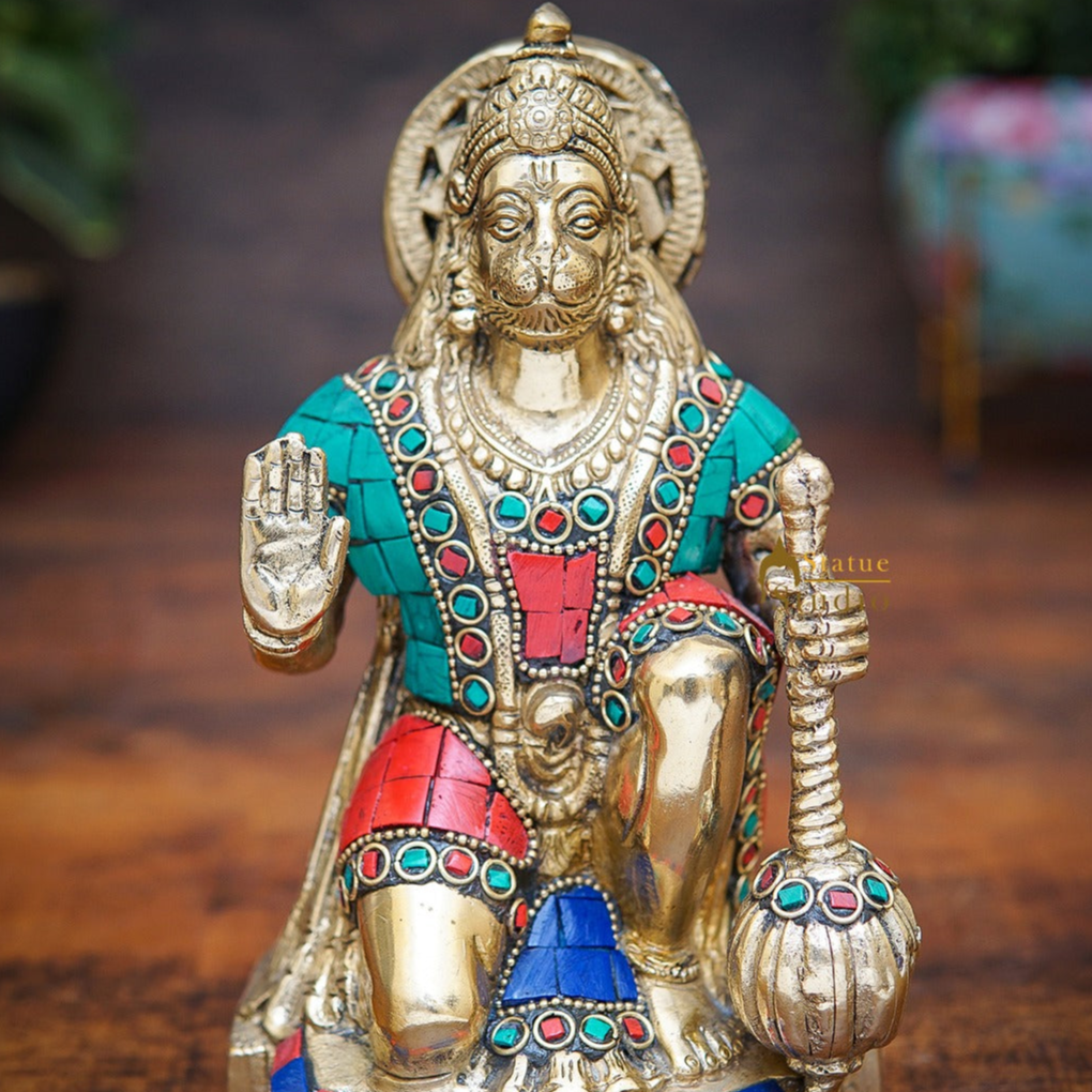 Brass Hanuman Idol Home Pooja Décor Lucky Gift Statue Showpiece 7"