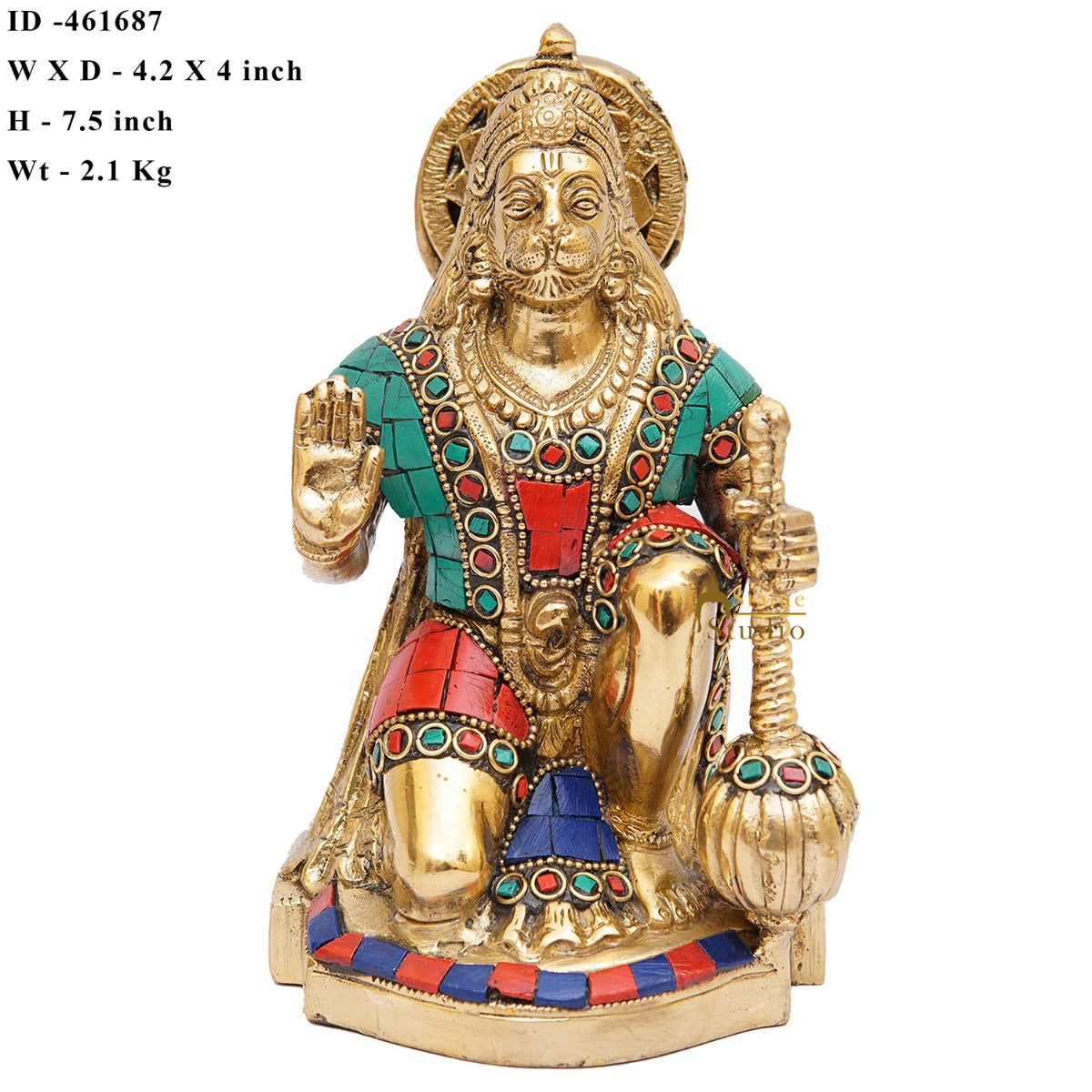 Brass Hanuman Idol Home Pooja Décor Lucky Gift Statue Showpiece 7" - Image 7