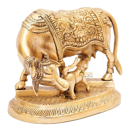 Brass Cow With Calf Idol Lakshmi Ji Engraved Home Pooja Room Décor Showpiece 5" by vendor-unknown - Spiritual (View 6)