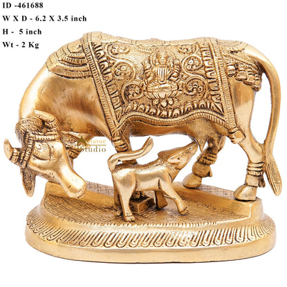 Brass Cow With Calf Idol Lakshmi Ji Engraved Home Pooja Room Décor Showpiece 5" by vendor-unknown - Spiritual (View 8)