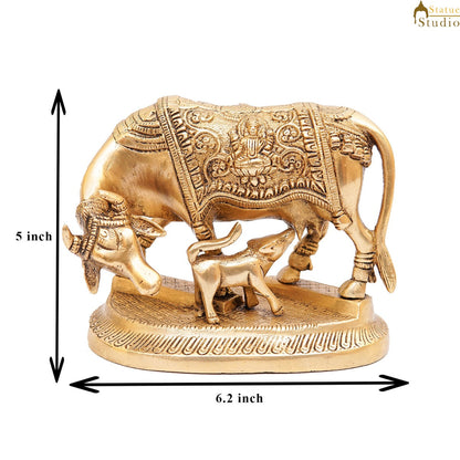 Brass Cow With Calf Idol Lakshmi Ji Engraved Home Pooja Room Décor Showpiece 5" by vendor-unknown - Spiritual (View 7)