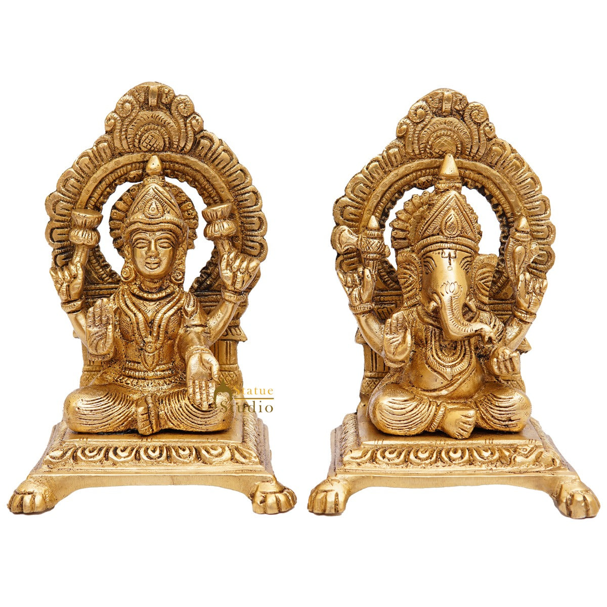 Brass Ganesha Lakshmi Idols For Home Diwali Pooja Room Décor Gift Showpiece 6"