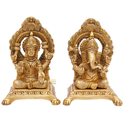 Brass Ganesha Lakshmi Idols For Home Diwali Pooja Room Décor Gift Showpiece 6" by vendor-unknown - Hindu Gods (View 3)