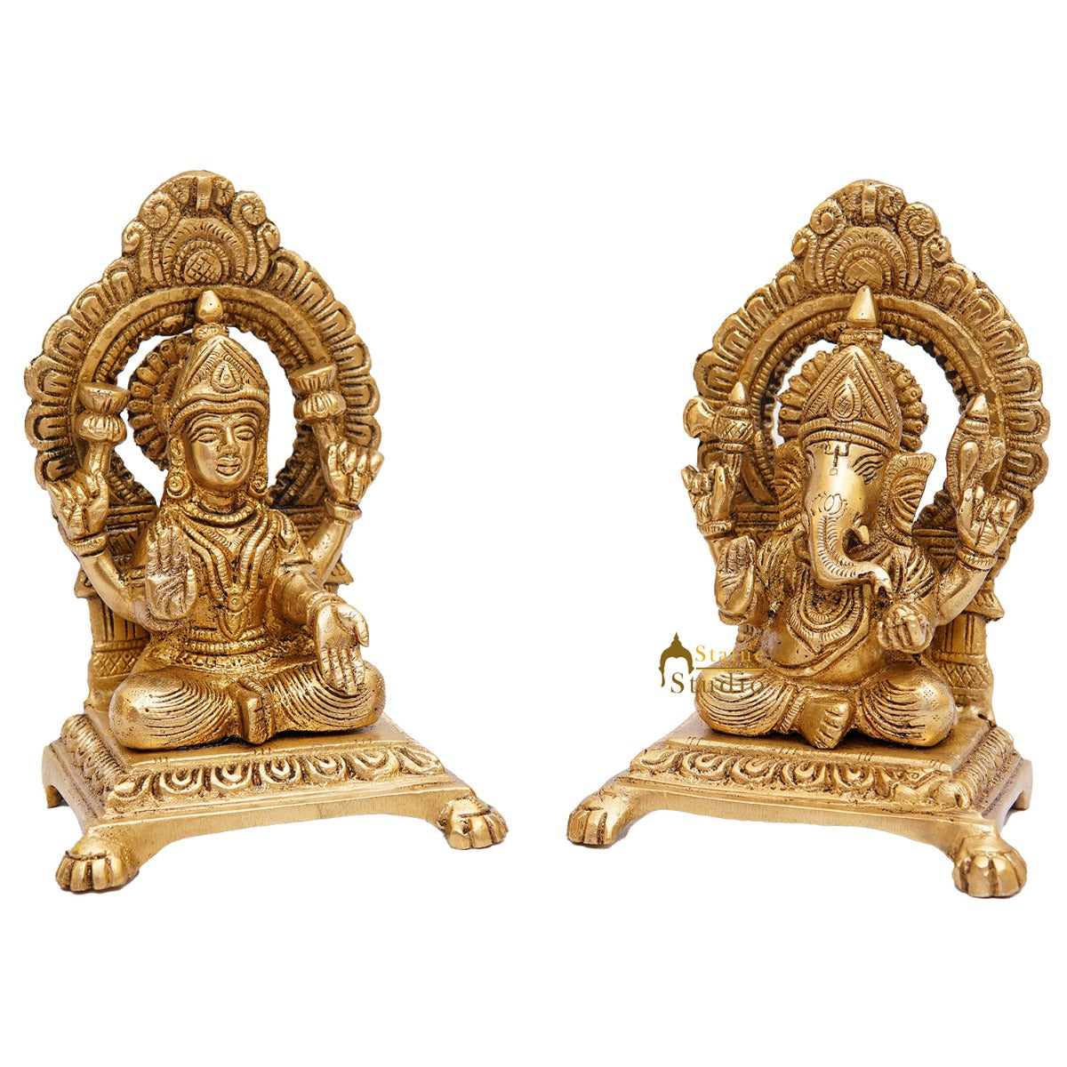 Brass Ganesha Lakshmi Idols For Home Diwali Pooja Room Décor Gift Showpiece 6" - Image 4