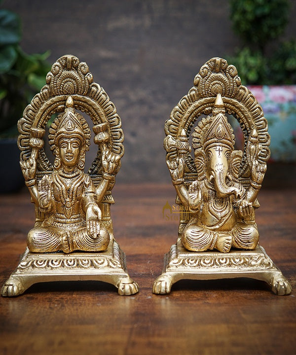 Brass Ganesha Lakshmi Idols For Home Diwali Pooja Room Décor Gift Showpiece 6" - Image 2