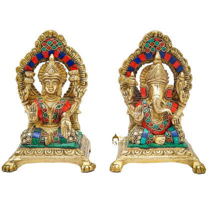 Brass Ganesha Lakshmi Idols For Home Diwali Pooja Room Décor Gift Showpiece 6" by vendor-unknown - Hindu Gods (View 3)