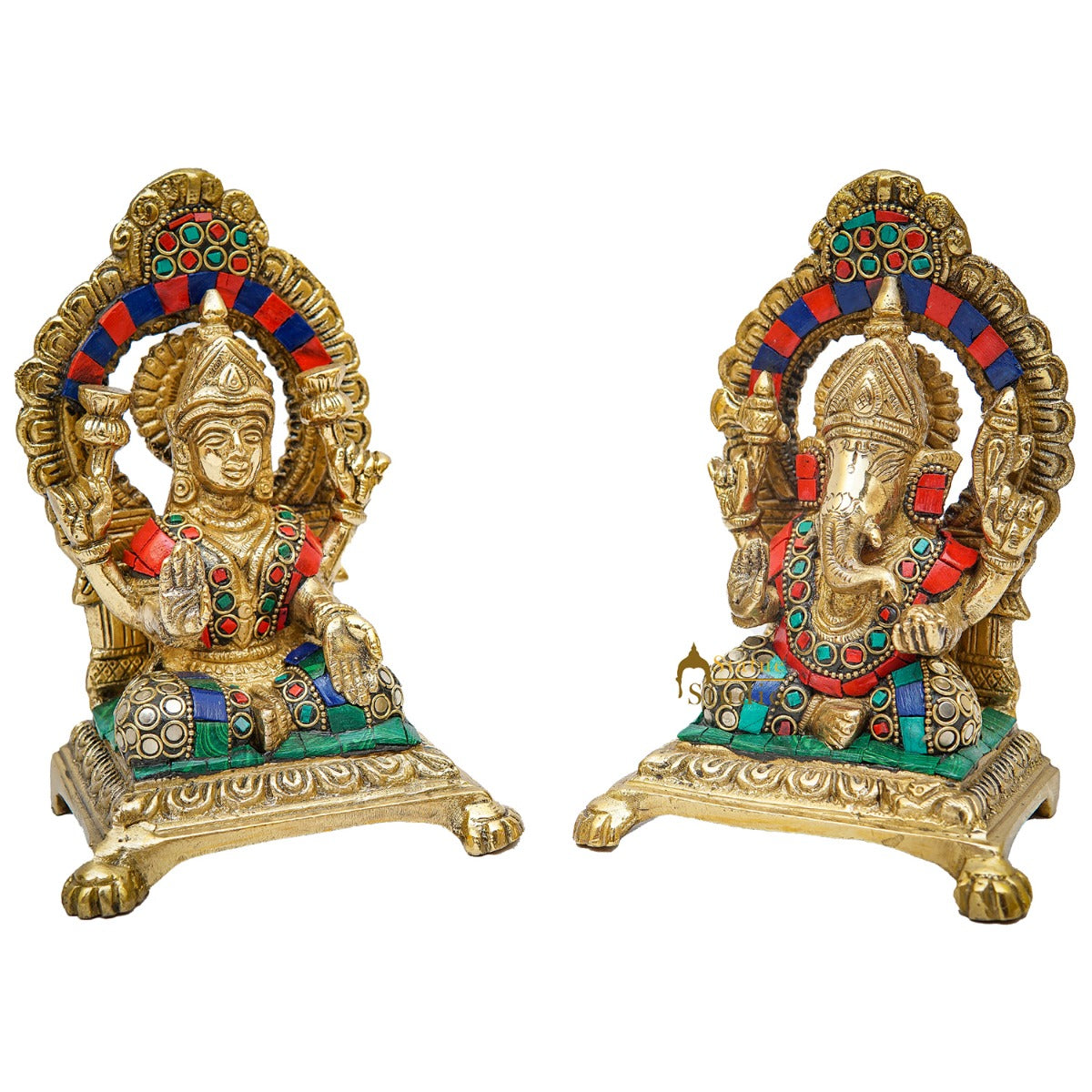 Brass Ganesha Lakshmi Idols For Home Diwali Pooja Room Décor Gift Showpiece 6" - Image 4