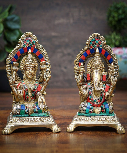 Brass Ganesha Lakshmi Idols For Home Diwali Pooja Room Décor Gift Showpiece 6" by vendor-unknown - Hindu Gods (View 2)