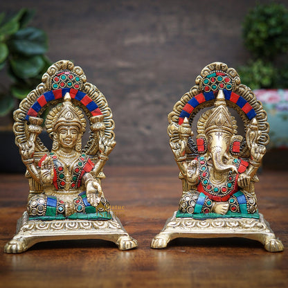 Brass Ganesha Lakshmi Idols For Home Diwali Pooja Room Décor Gift Showpiece 6" by vendor-unknown - Hindu Gods