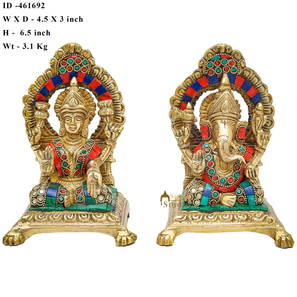 Brass Ganesha Lakshmi Idols For Home Diwali Pooja Room Décor Gift Showpiece 6" - Image 6