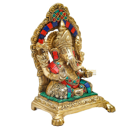 Brass Ganesha Idol Ganpati Statue For Home Diwali Pooja Room Décor Gift Showpiece 6" by vendor-unknown - Products (View 3)