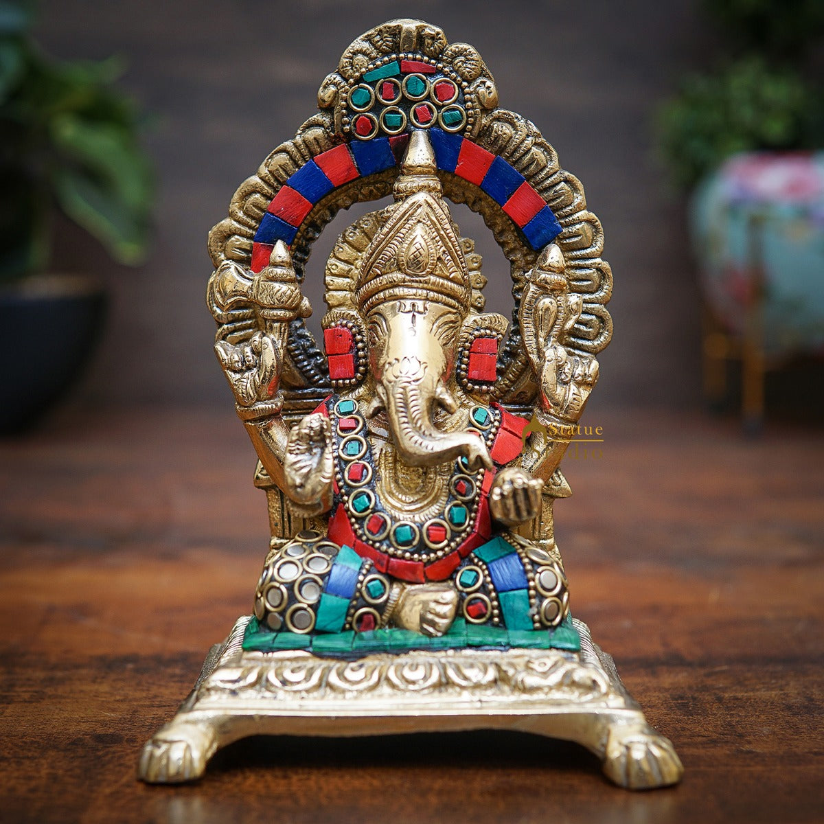 Brass Ganesha Idol Ganpati Statue For Home Diwali Pooja Room Décor Gift Showpiece 6" - Eco-friendly - Sama Homes