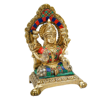Brass Lakshmi Idol Laxmi Statue For Home Diwali Pooja Room Décor Gift Showpiece 6" by vendor-unknown - Hindu Gods (View 4)