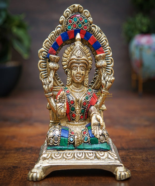 Brass Lakshmi Idol Laxmi Statue For Home Diwali Pooja Room Décor Gift Showpiece 6" - Image 2