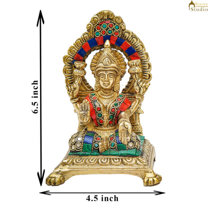 Brass Lakshmi Idol Laxmi Statue For Home Diwali Pooja Room Décor Gift Showpiece 6" by vendor-unknown - Hindu Gods (View 7)