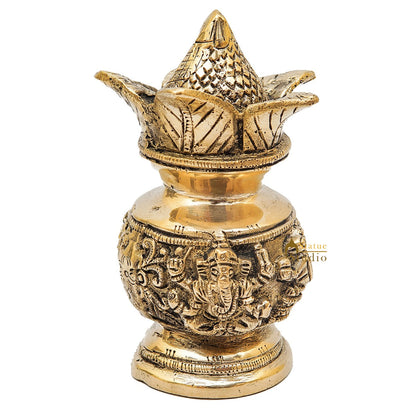 Brass Hindu Gods Engraved Kalash For Home Temple Pooja Room Décor Showpiece 6" by vendor-unknown - Spiritual (View 2)