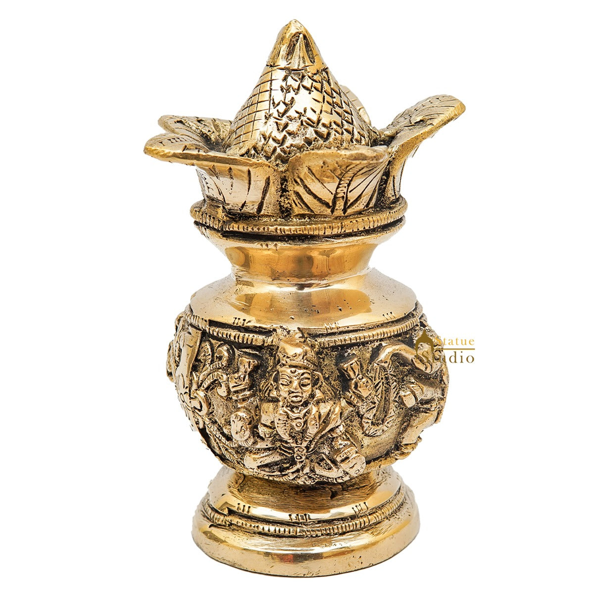 Brass Hindu Gods Engraved Kalash For Home Temple Pooja Room Décor Showpiece 6"