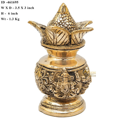 Brass Hindu Gods Engraved Kalash For Home Temple Pooja Room Décor Showpiece 6" by vendor-unknown - Spiritual (View 7)
