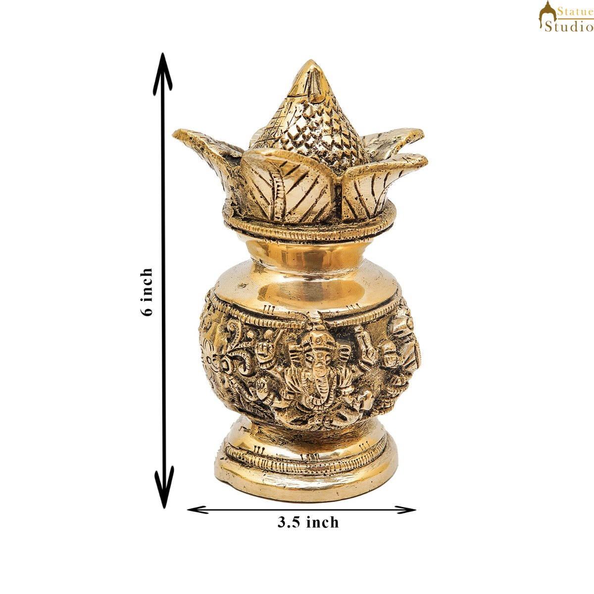 Brass Hindu Gods Engraved Kalash For Home Temple Pooja Room Décor Showpiece 6" - Image 6