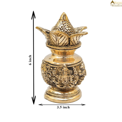 Brass Hindu Gods Engraved Kalash For Home Temple Pooja Room Décor Showpiece 6" by vendor-unknown - Spiritual (View 6)