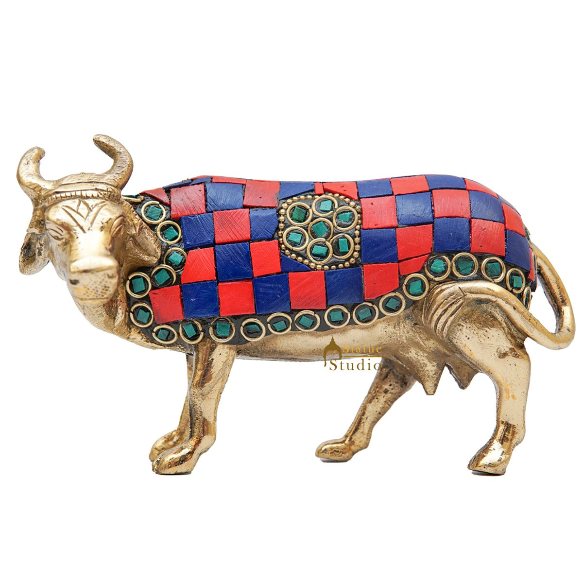 Brass Holy Cow Idol Home Temple Pooja Room Décor Diwali Wedding Gift Statue