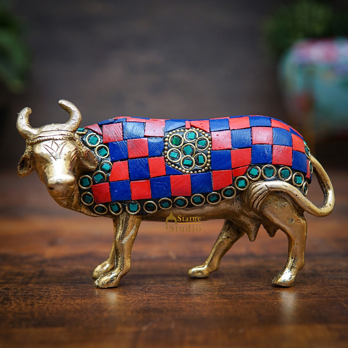 Brass Holy Cow Idol Home Temple Pooja Room Décor Diwali Wedding Gift Statue - Eco-friendly - Sama Homes
