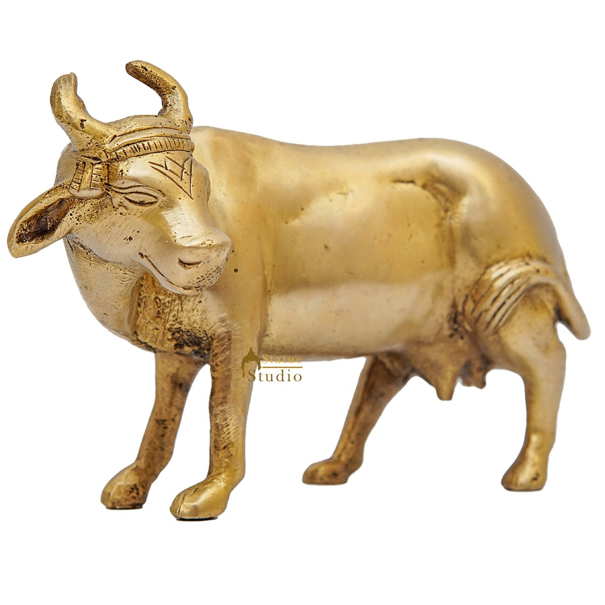 Brass Holy Cow Idol Home Temple Pooja Room Décor Diwali Wedding Gift Statue - Image 3