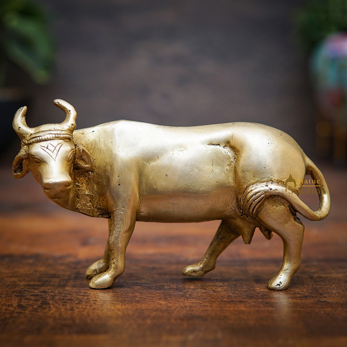 Brass Holy Cow Idol Home Temple Pooja Room Décor Diwali Wedding Gift Statue - Eco-friendly - Sama Homes